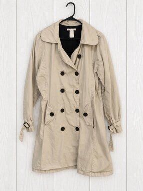 Gisele Freitas Women's Beige Long Trench Coat Button Pockets Belted Cuffs S/M